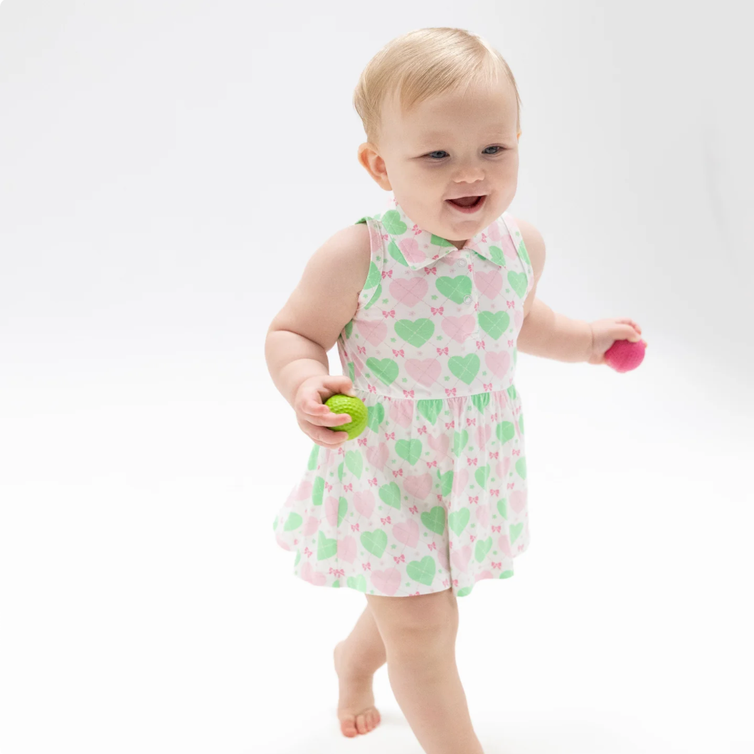 Green Pink Argyle Heart Polo Dress