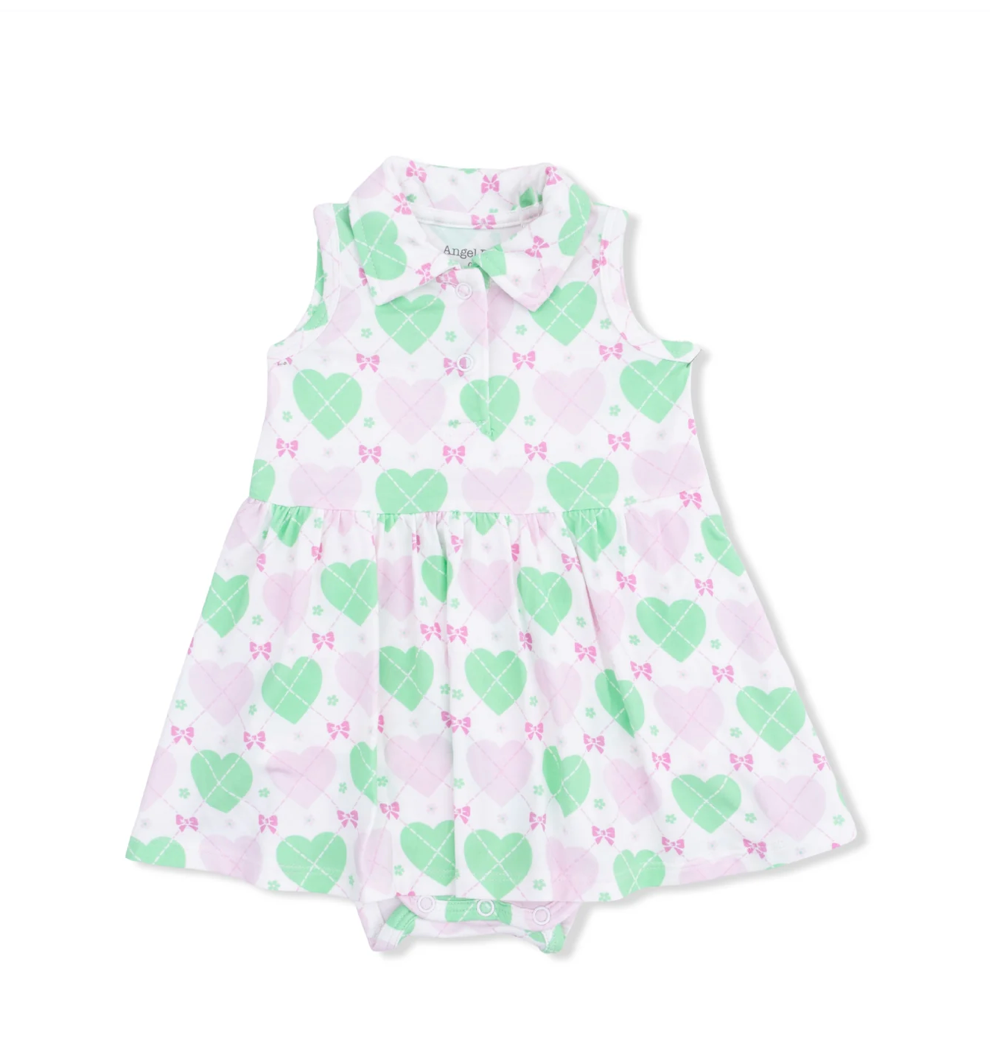 Green Pink Argyle Heart Polo Dress