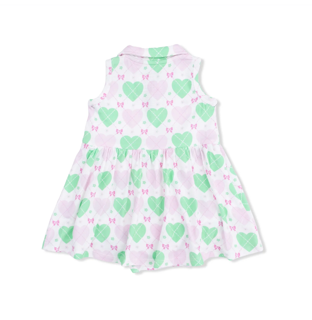 Green Pink Argyle Heart Polo Dress
