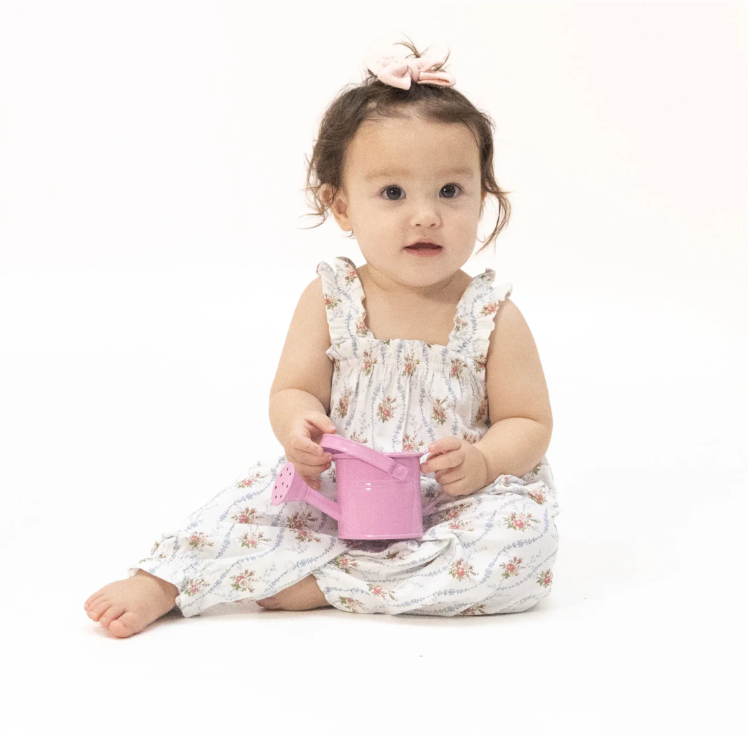 Heirloom Rose Stripe Ruffle Strap Overall