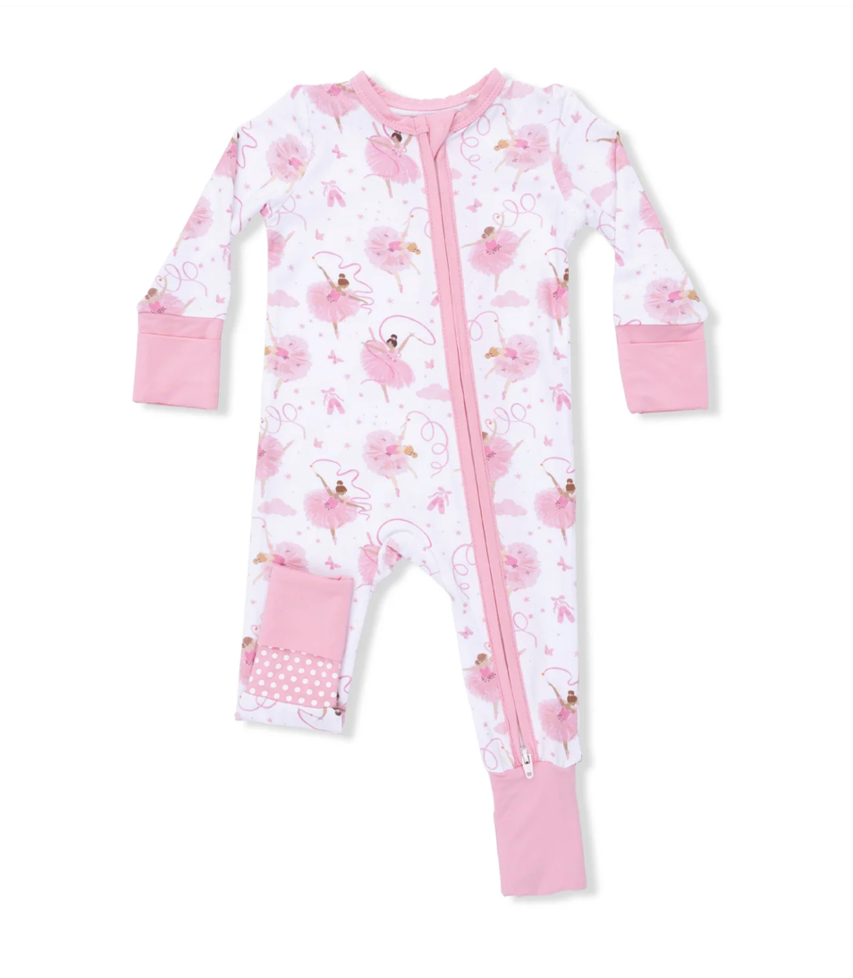 Pink Ribbon Ballerinas Conv Zip Romper