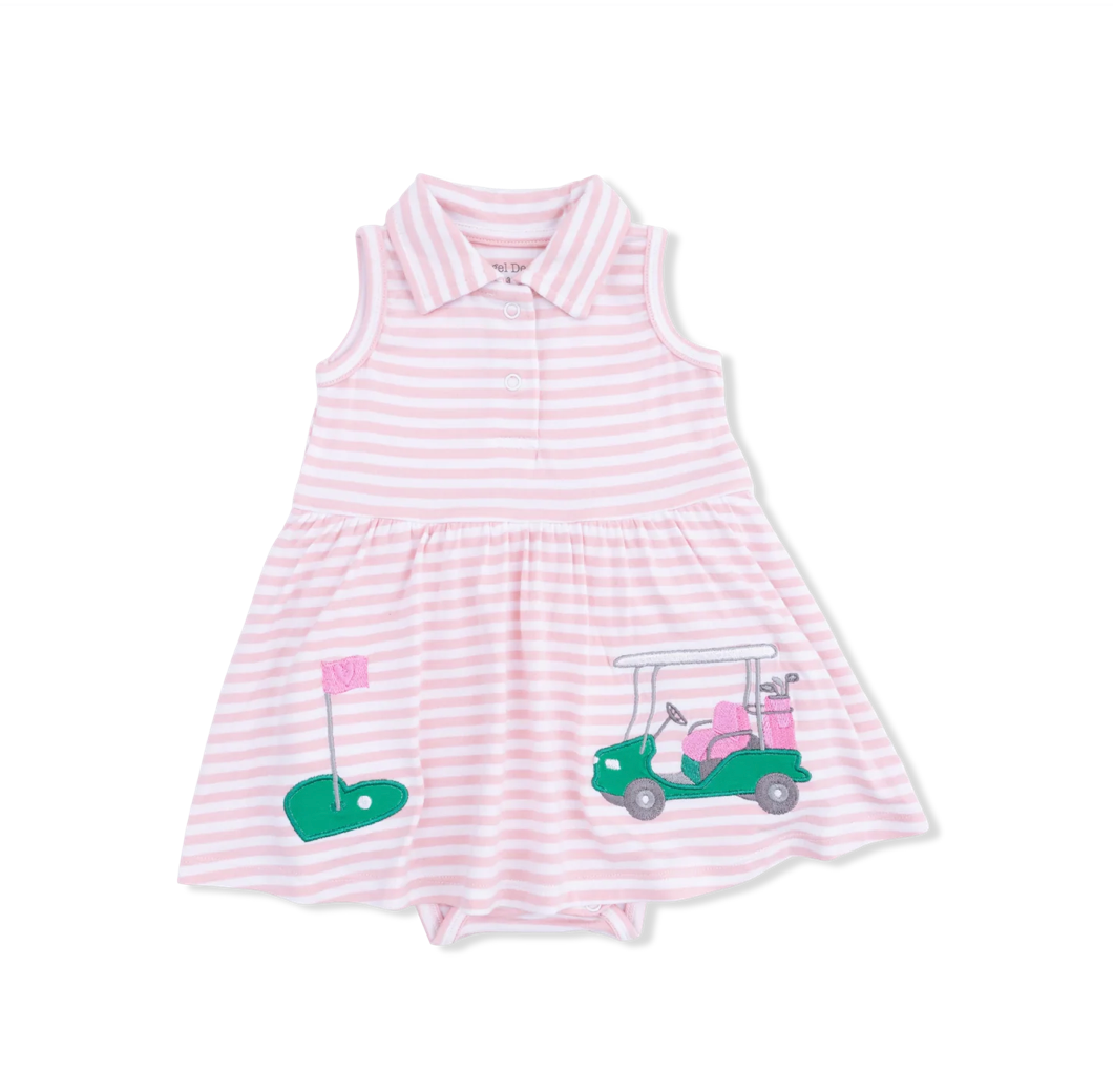 Pink Striped Golf Applique Collar Dress