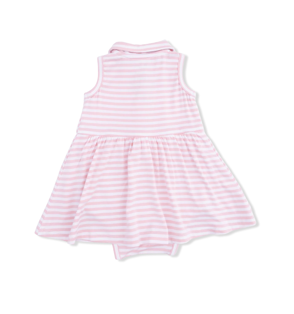 Pink Striped Golf Applique Collar Dress