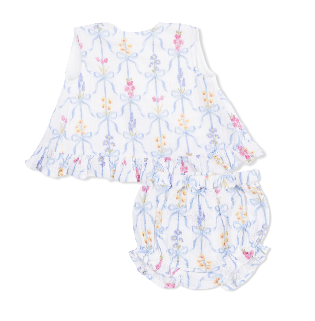 Ribbon Bouquets Ruffle Back Top & Bloomer