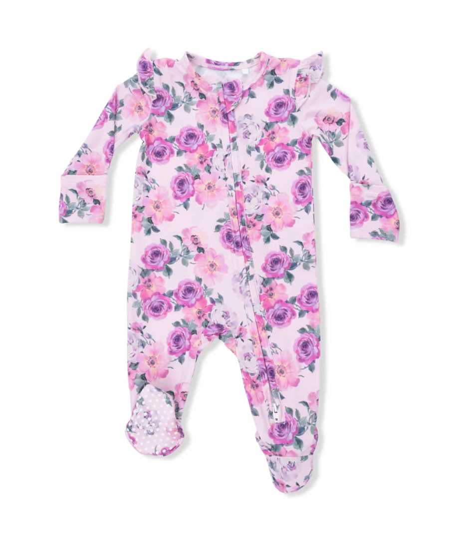 Rose Abundance 2-Way Ruffle Sleeve Zip Footie