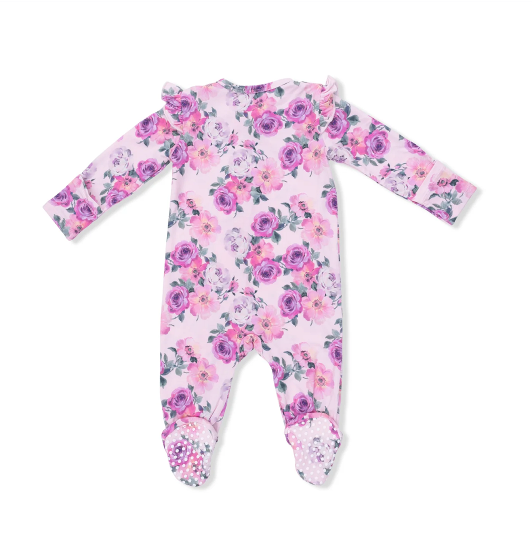 Rose Abundance 2-Way Ruffle Sleeve Zip Footie