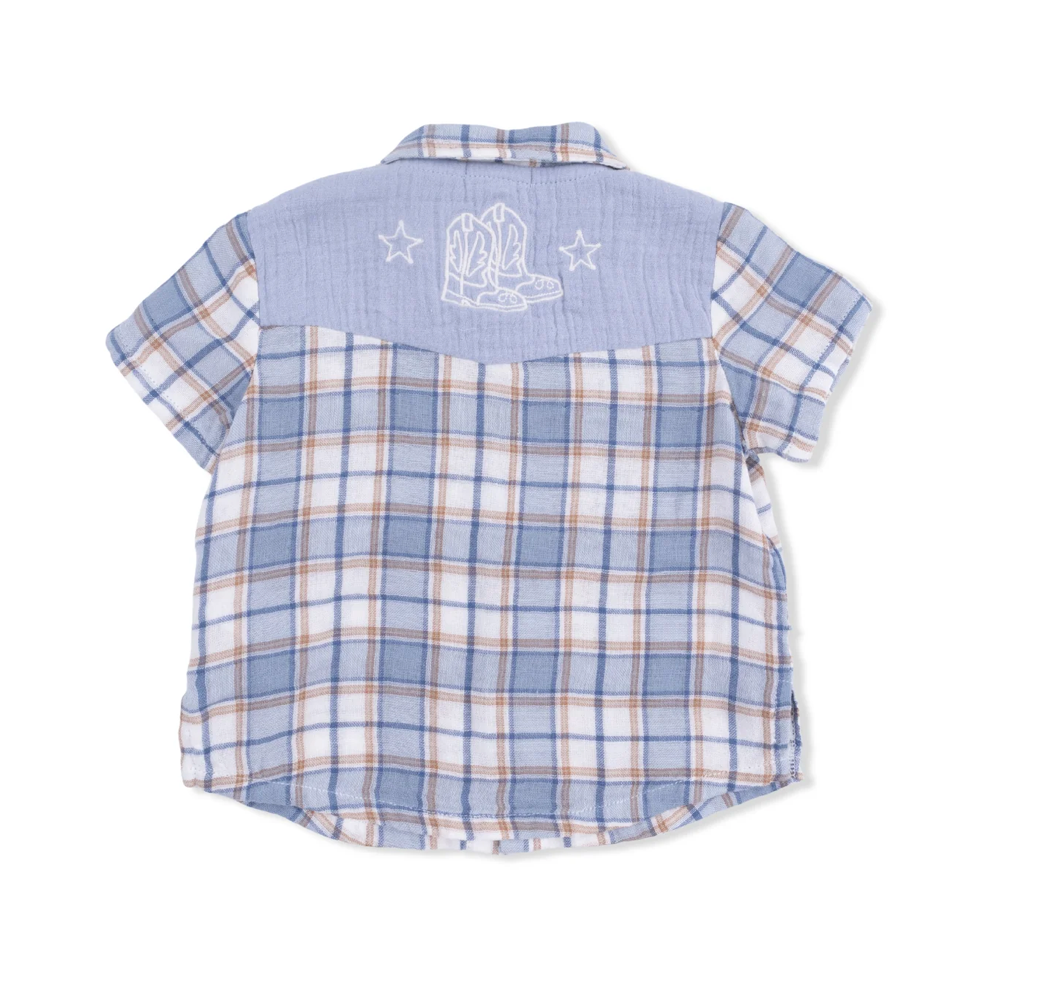 Western Plaid SS Pearl Snap Shirt & Shorts