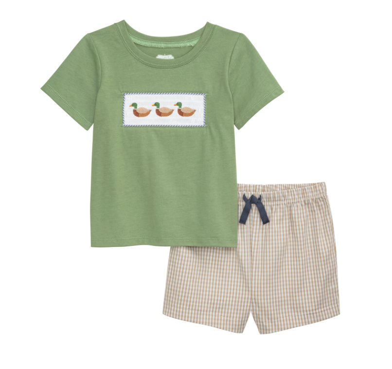 Green Smocked Duck Short Set
