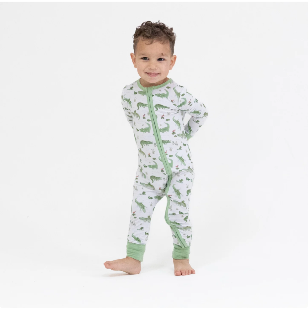 Green Crayon Alligators Conv Romper