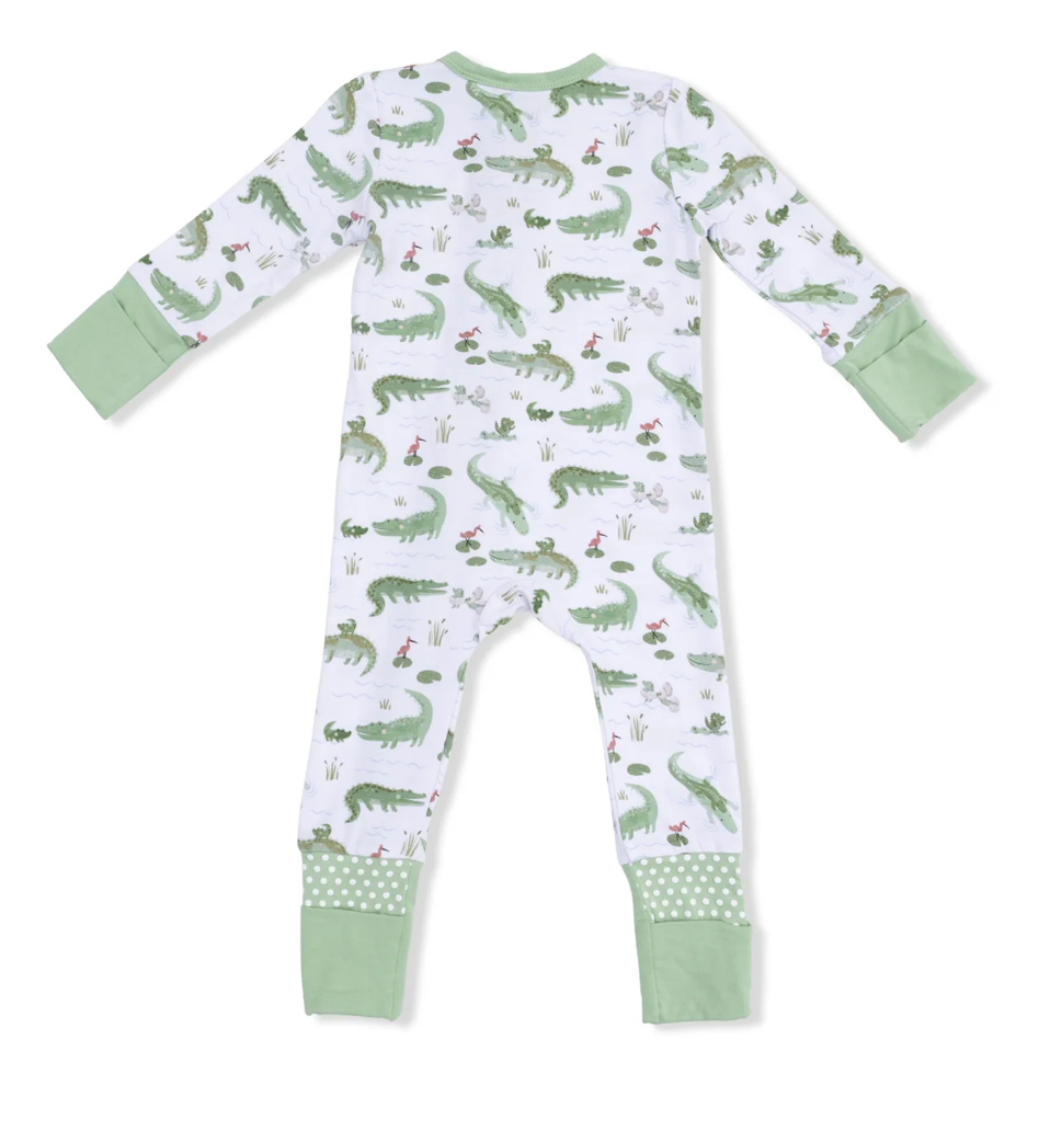 Green Crayon Alligators Conv Romper