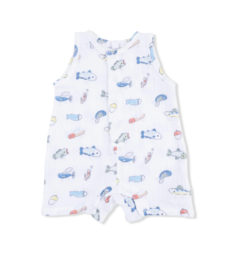 White Fishing Lures Sleeveless Shortie Romper