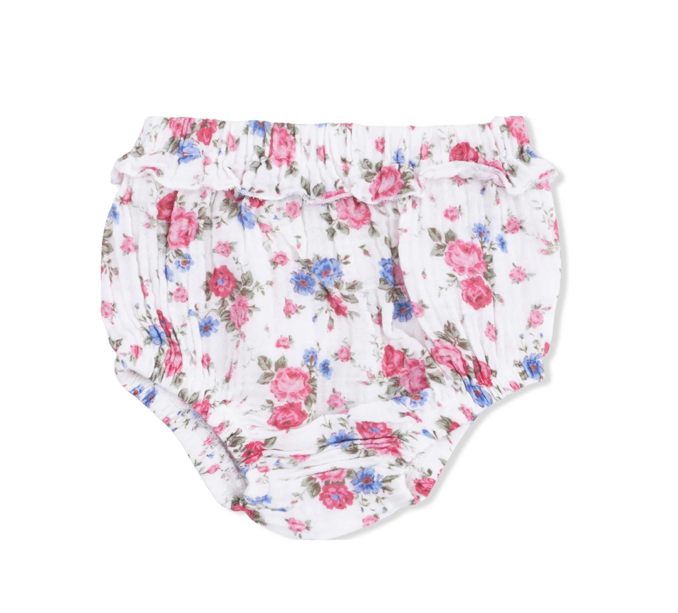 Pink Cabbage Roses Ruffle Sleeve Dress & Bloomer