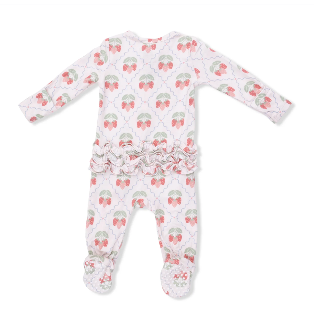 Sweet Strawberries Ruffle Back Zip Footie