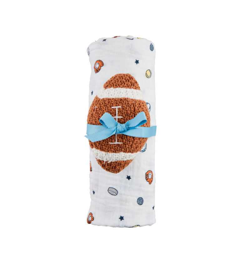 Football Swaddle and Rattle Set