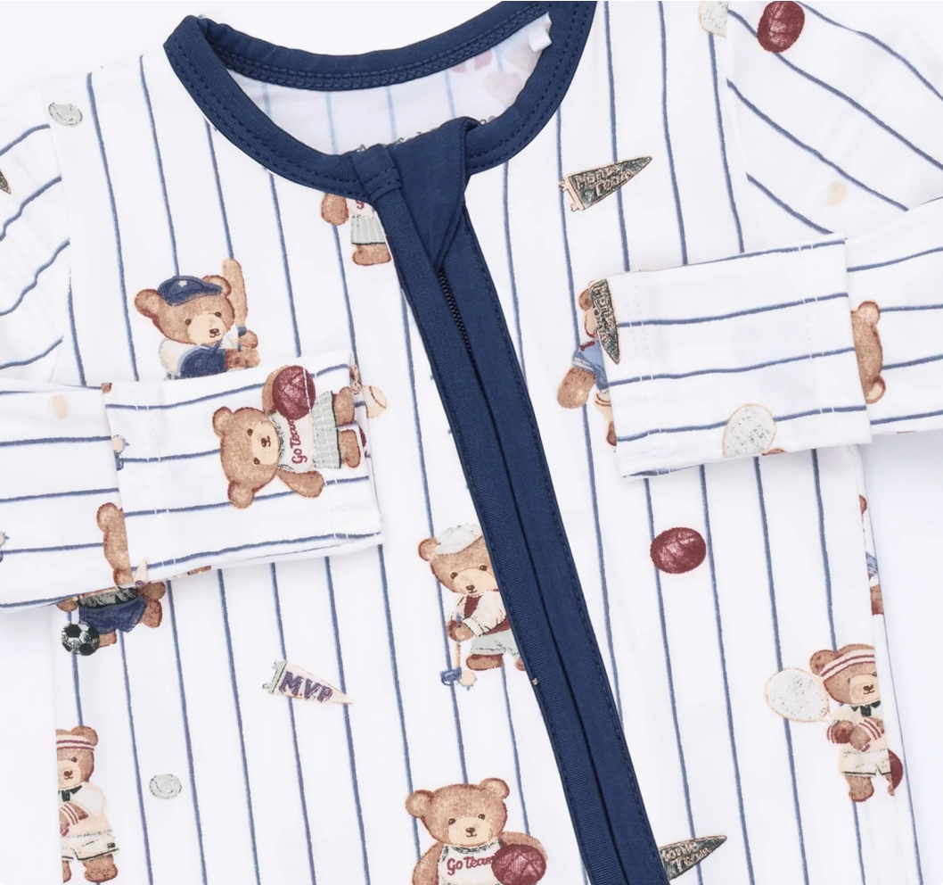Mixed Sports Bear Zipper Footie