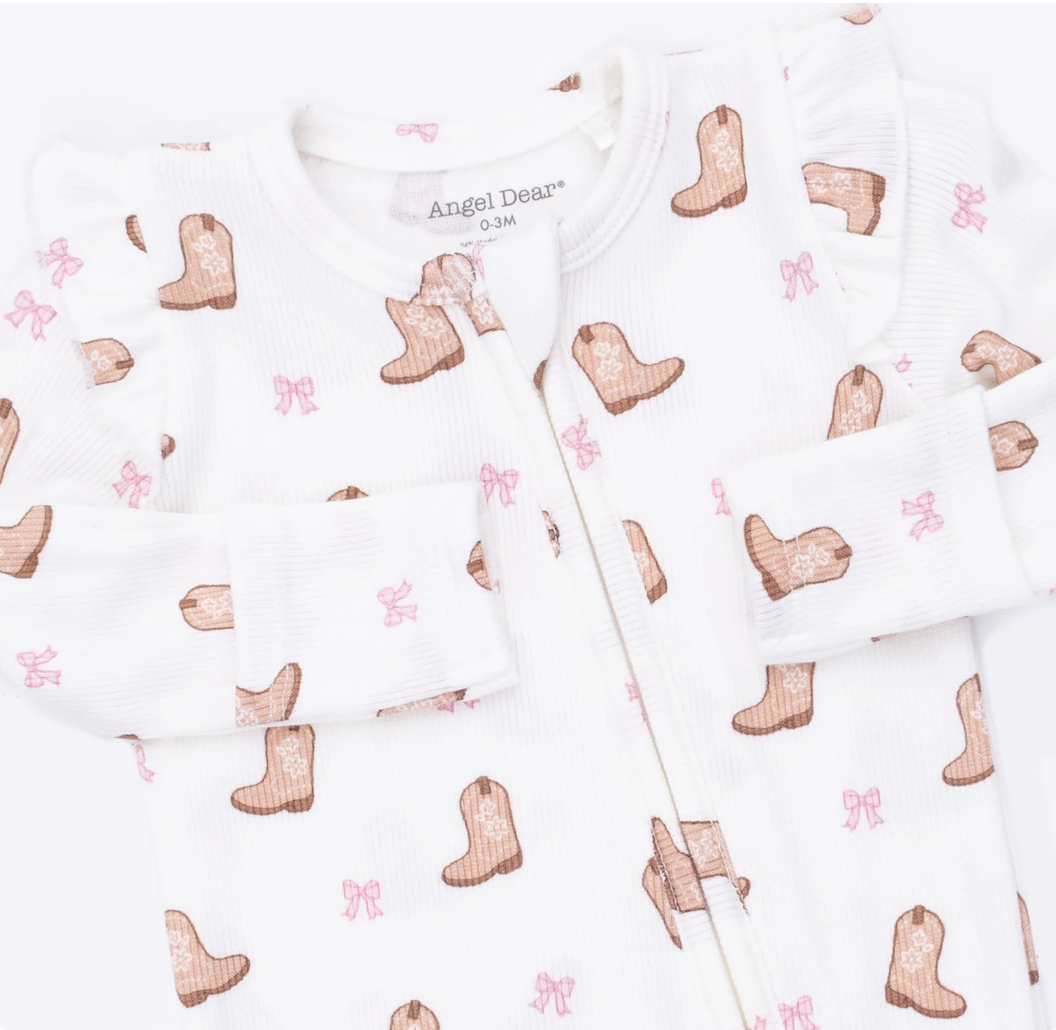 Mini Cowgirl Boots Ruffle Sleeve Zipper Footie