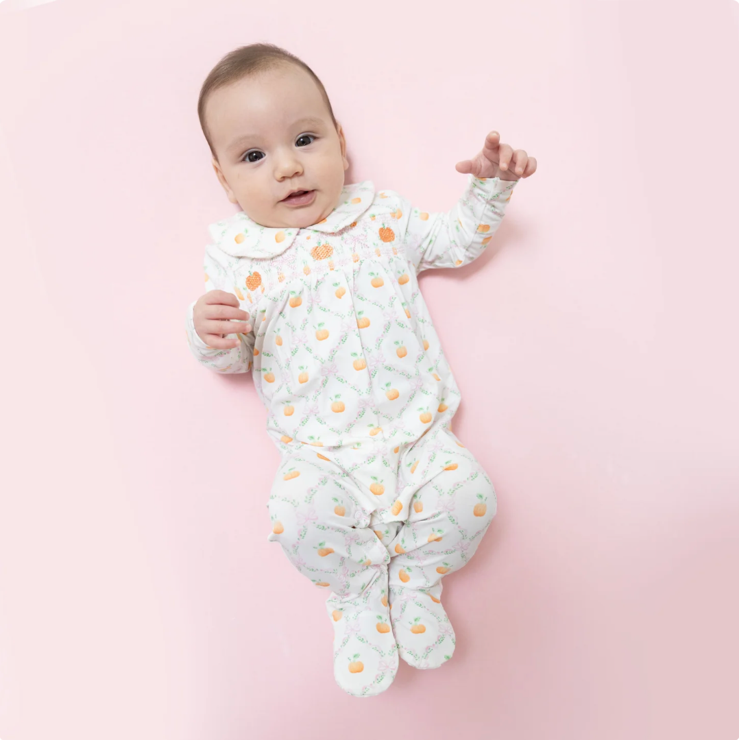 Pretty Pumpkin Trellis Smocked Footie