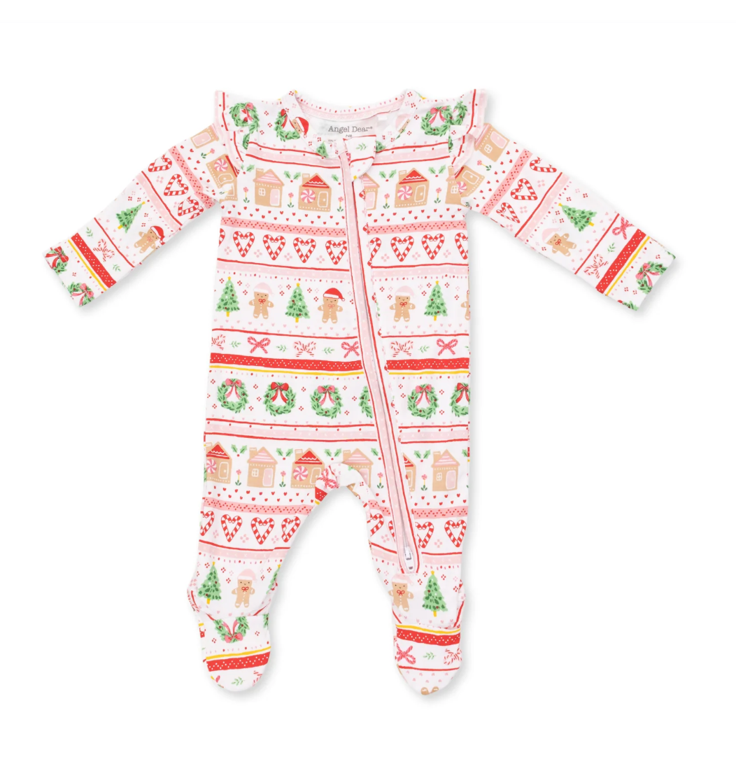 Pink Gingerbread Fair Isle Ruffle Sleeve Footie