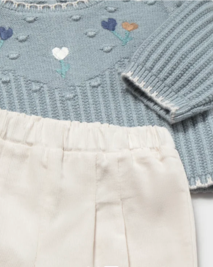 Light Blue Sweater and Corduroy Pant Set