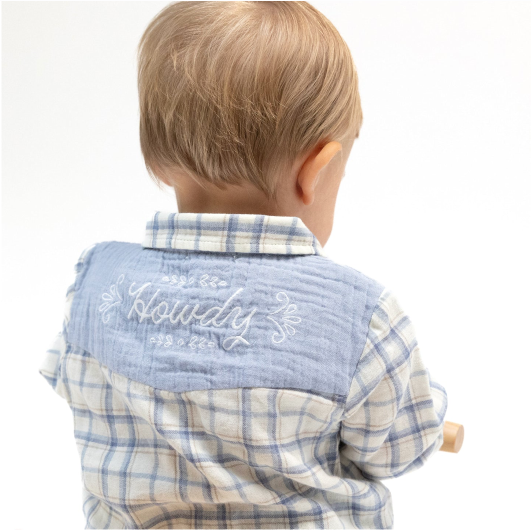 Blue Plaid Western Pearl Snap HOWDY Shirt