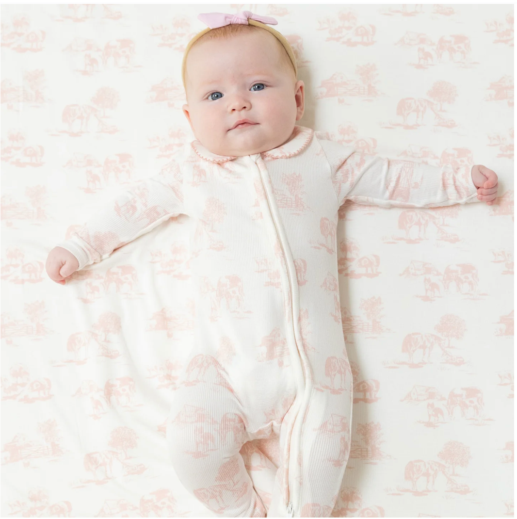 Pink Farm Toile Peter Pan Zip Footie