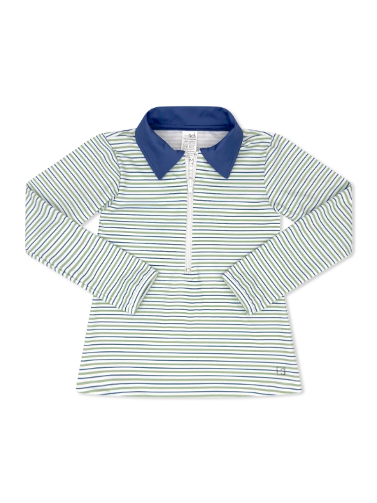 Heather Half Zip - Pistachio Green Stripe