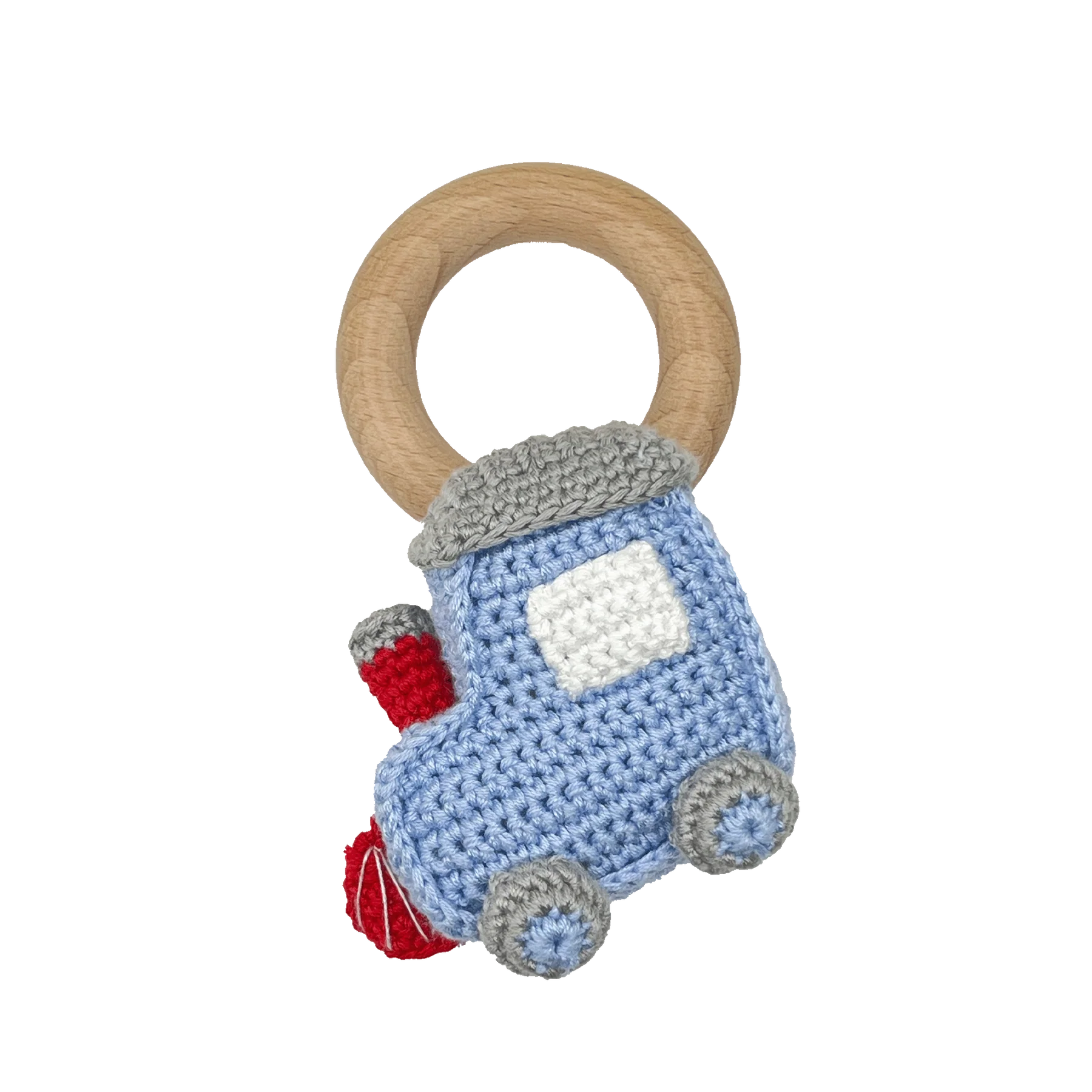 Train Bamboo Crochet Woodring Rattle