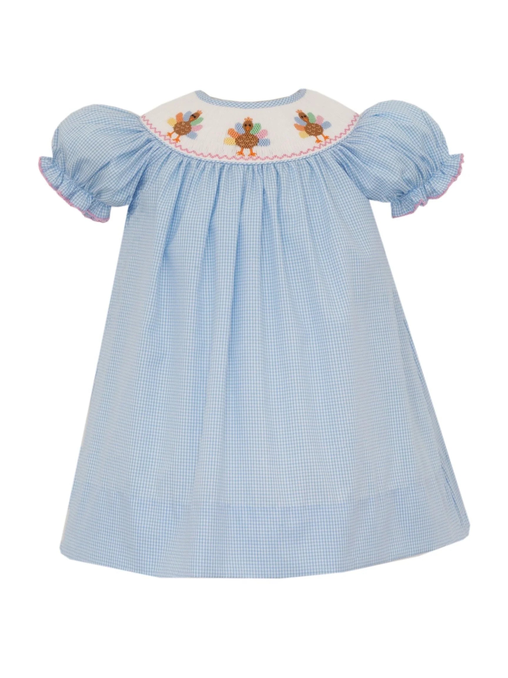 Turkey Blue Check Bishop Dress
