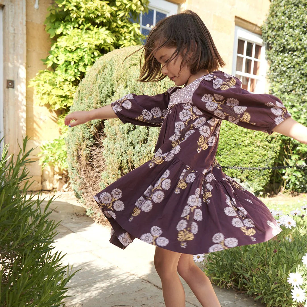 Fiona Dress Plum Buttercup Floral