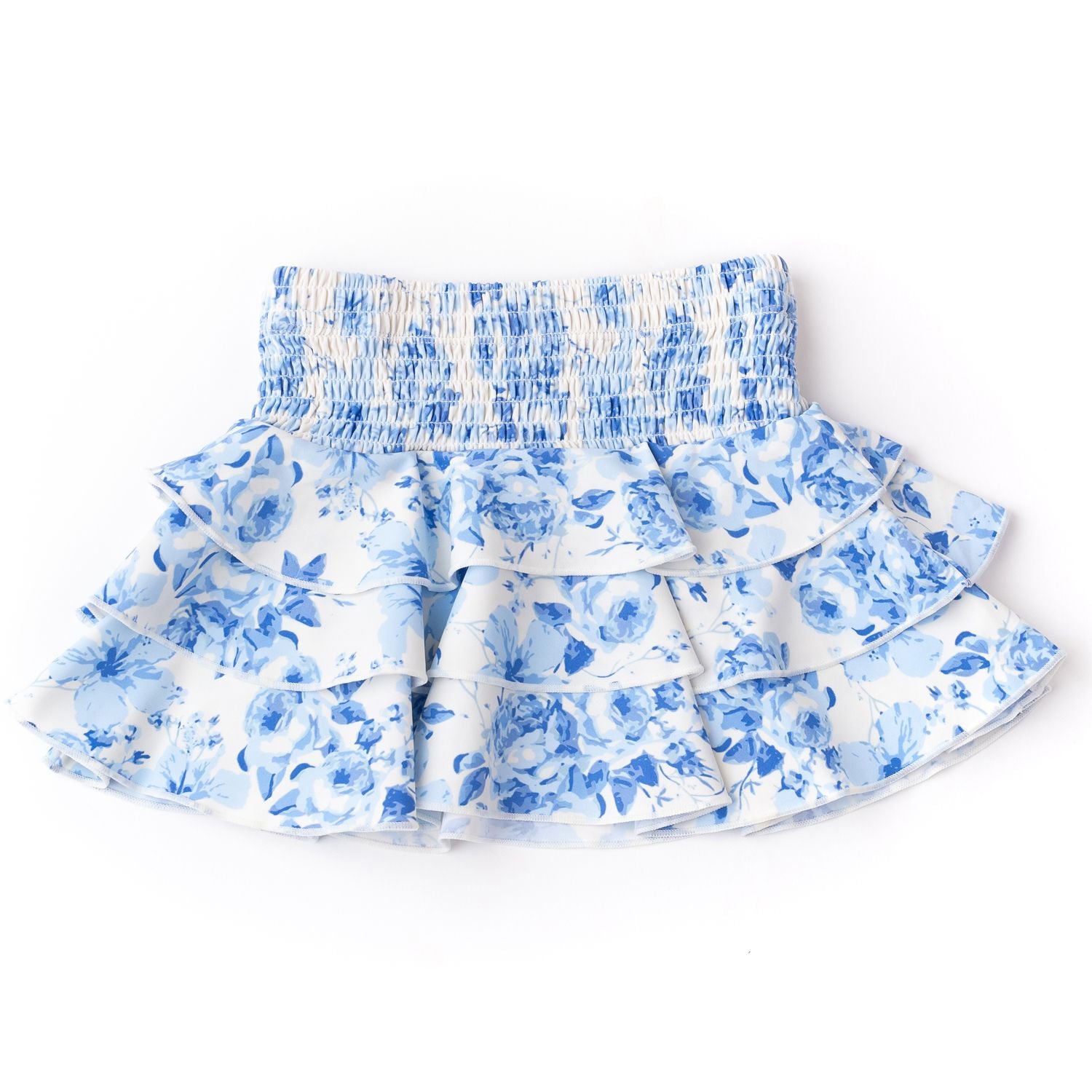 Blue Hibiscus Rose Ruffle Skirt Coverup