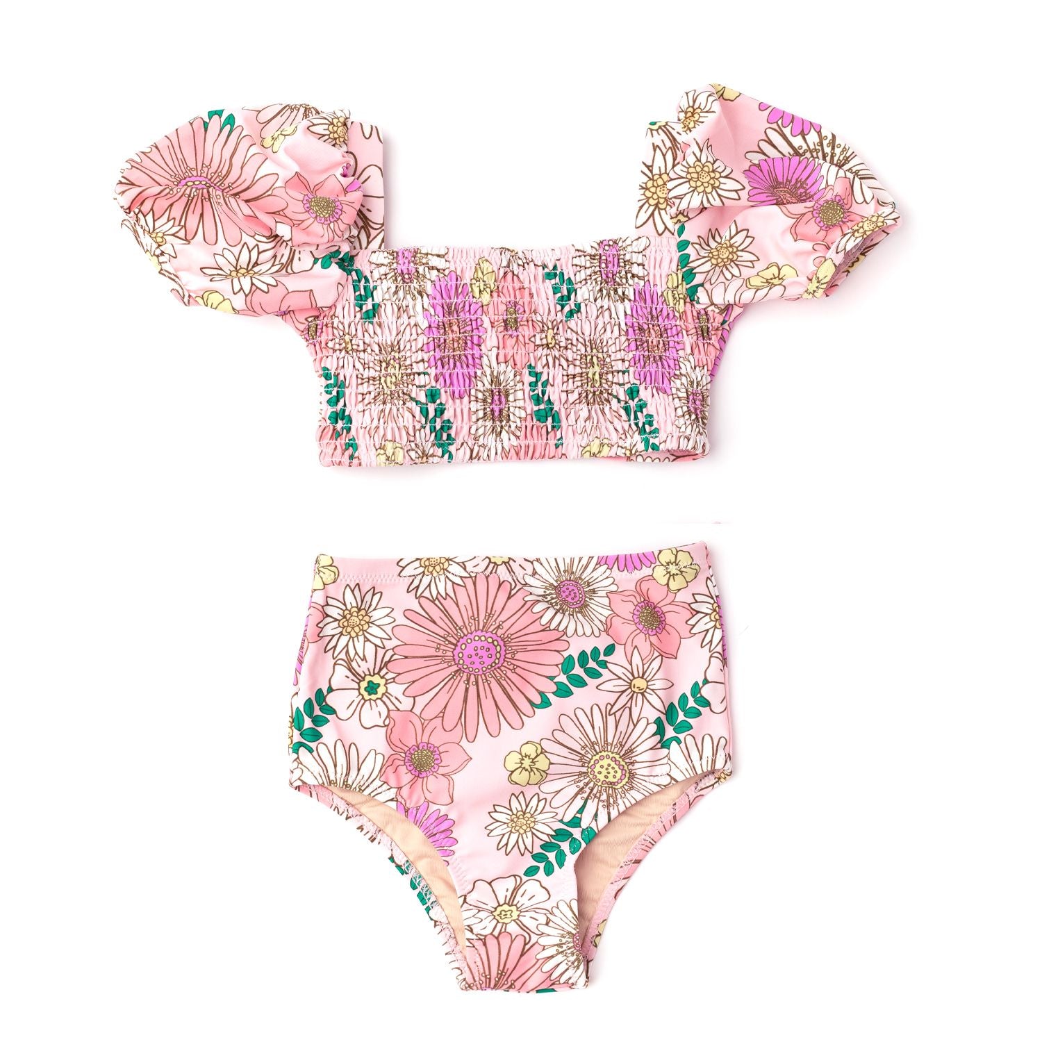 Retro Blossom Smocked Hi-Waist 2pc Swimsuit