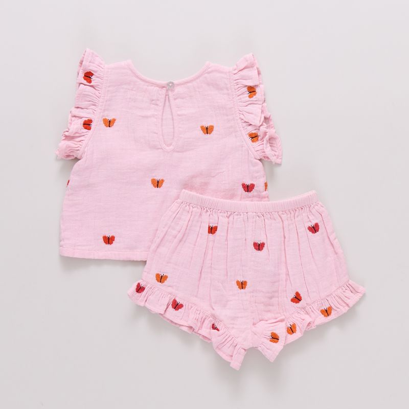 Pink Butterfly Embroidery Roey 2pc Set