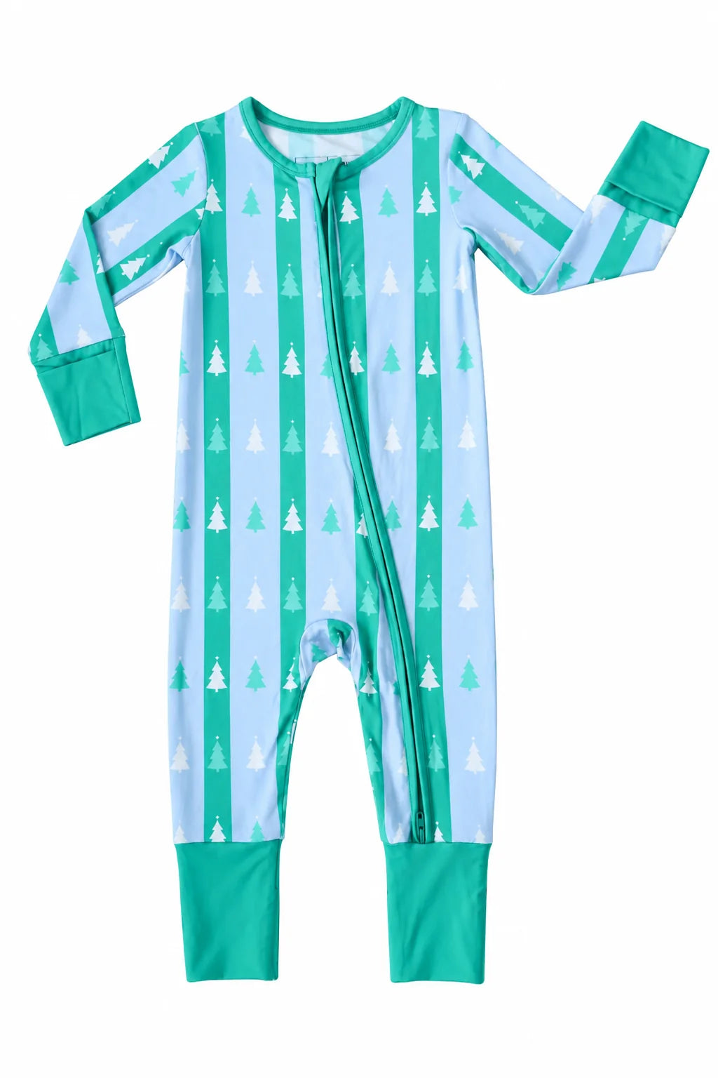 Green Tree Stripes Zipper Romper