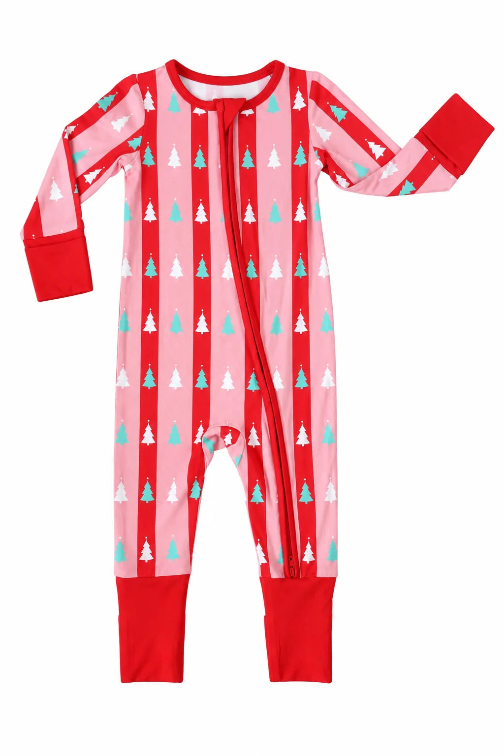 Pink Tree Stripes Zipper Romper