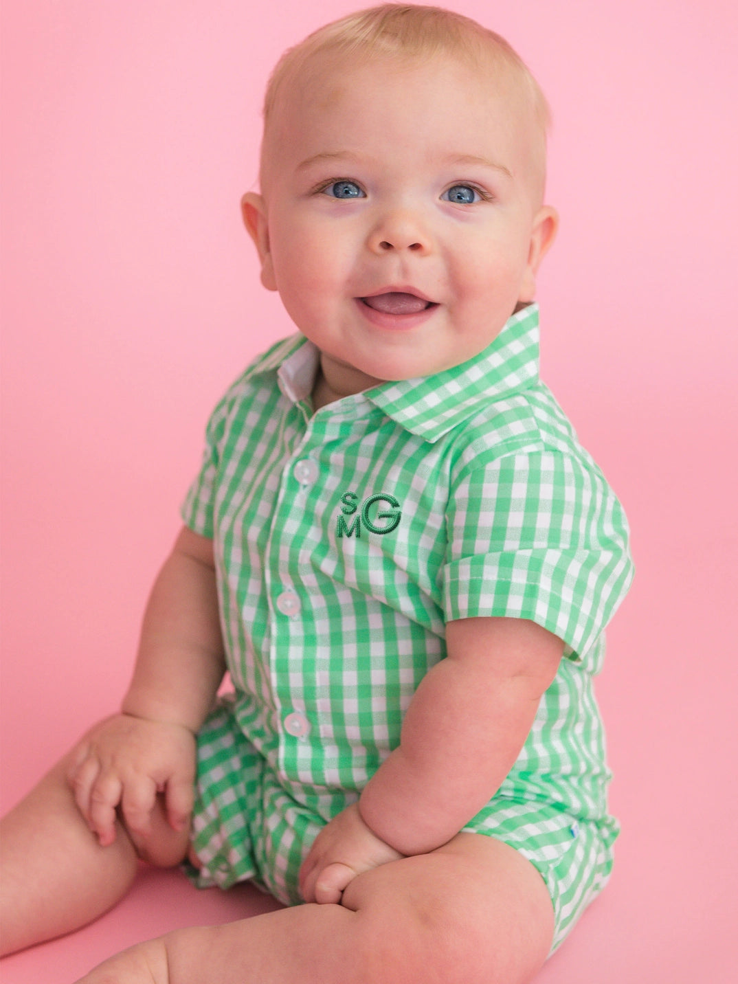 Spring Bud Gingham Short Sleeve Woven Button-Up Romper