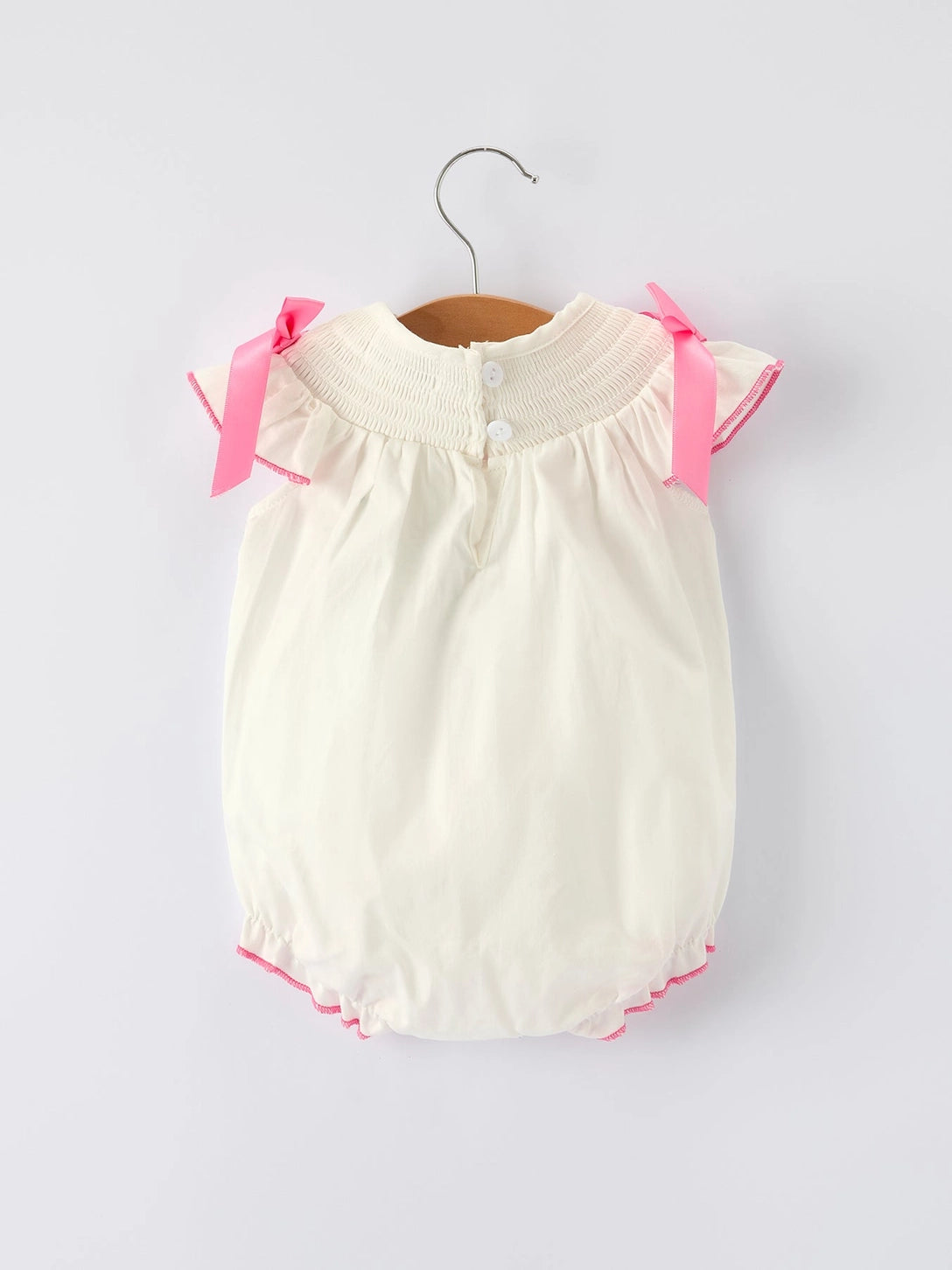Fall White Baby Girls Romper with Pink Bow Embroidery