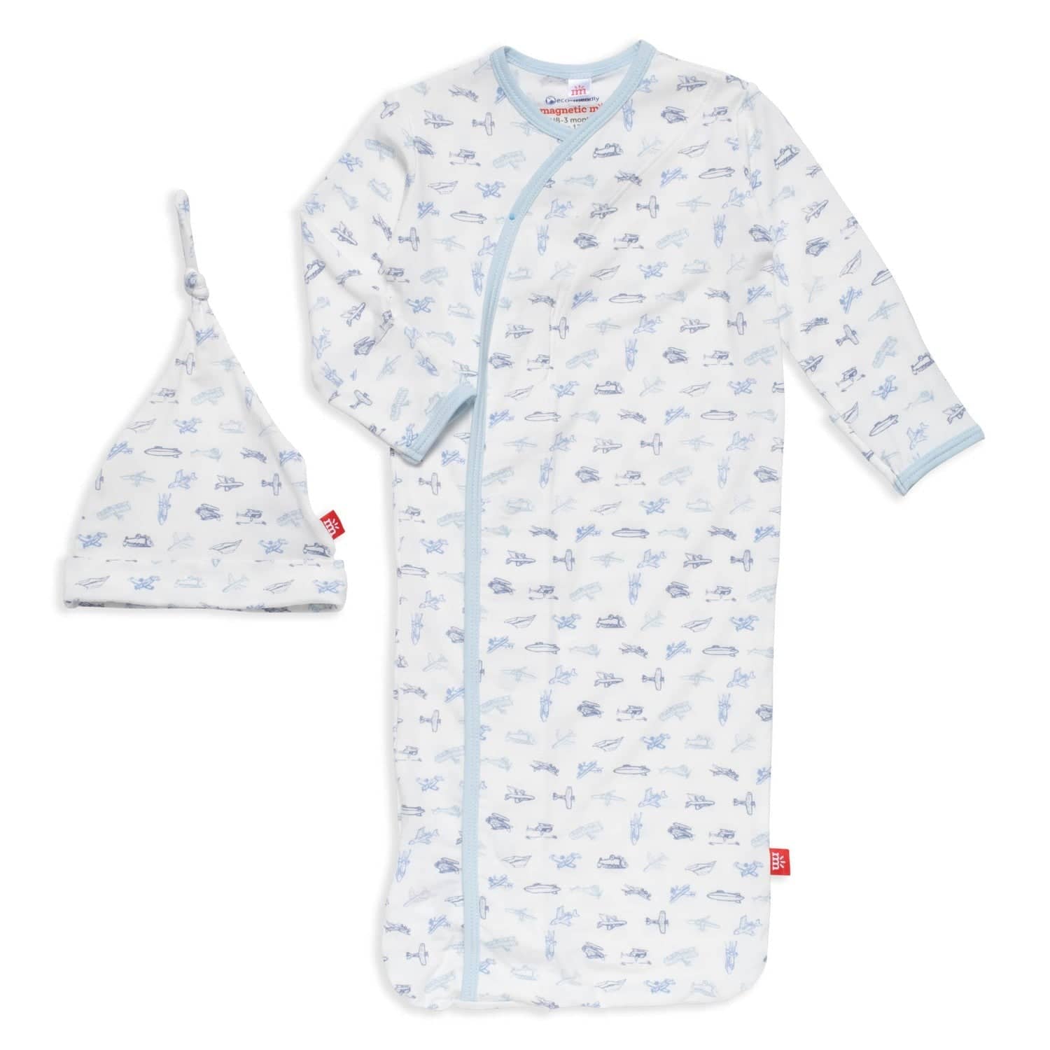 Magnetic Blue Airplanes Gown & Hat Set NB-3m