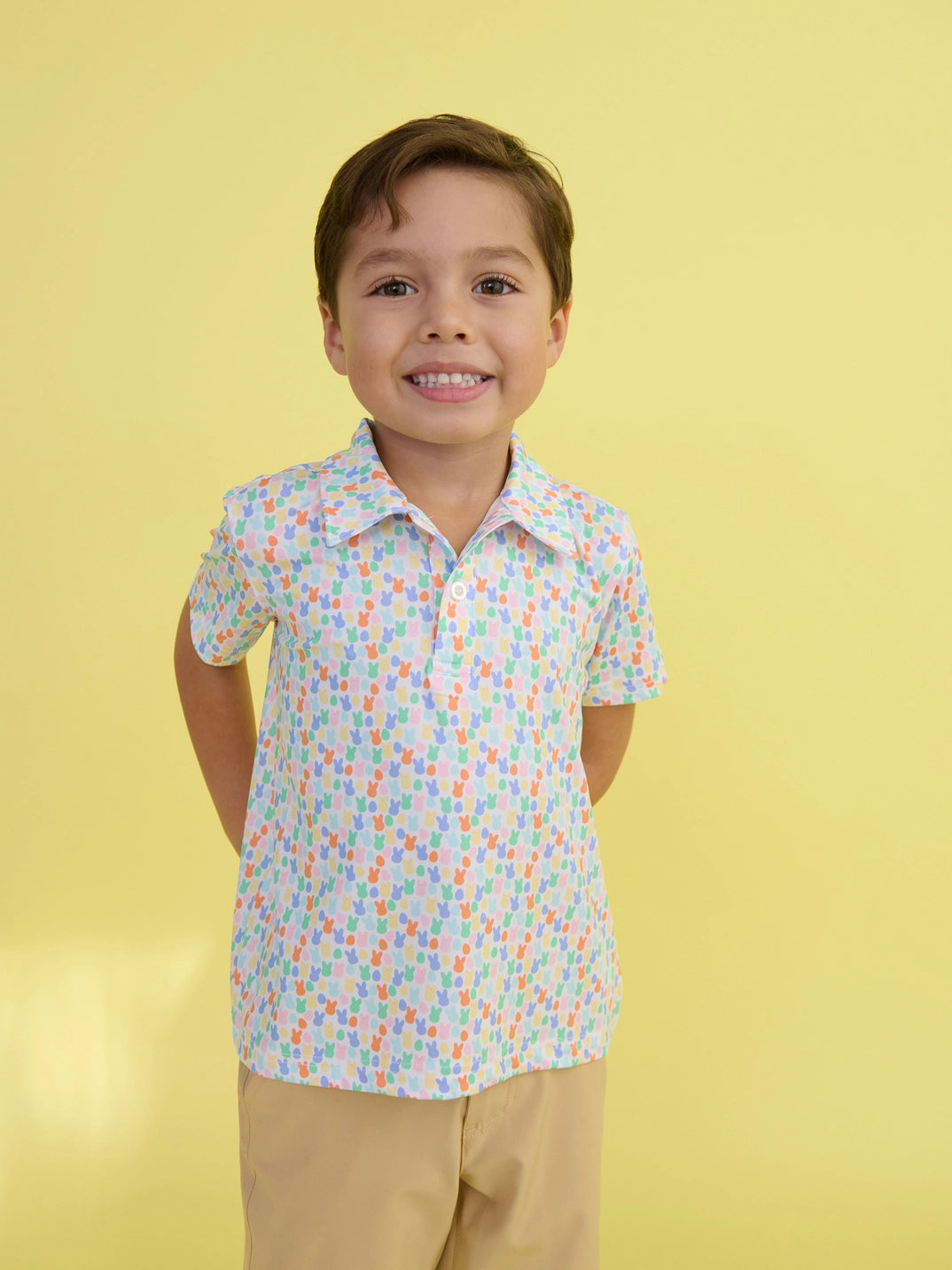 Boys Hoppy Eggs Knit Short Sleeve Performance Polo