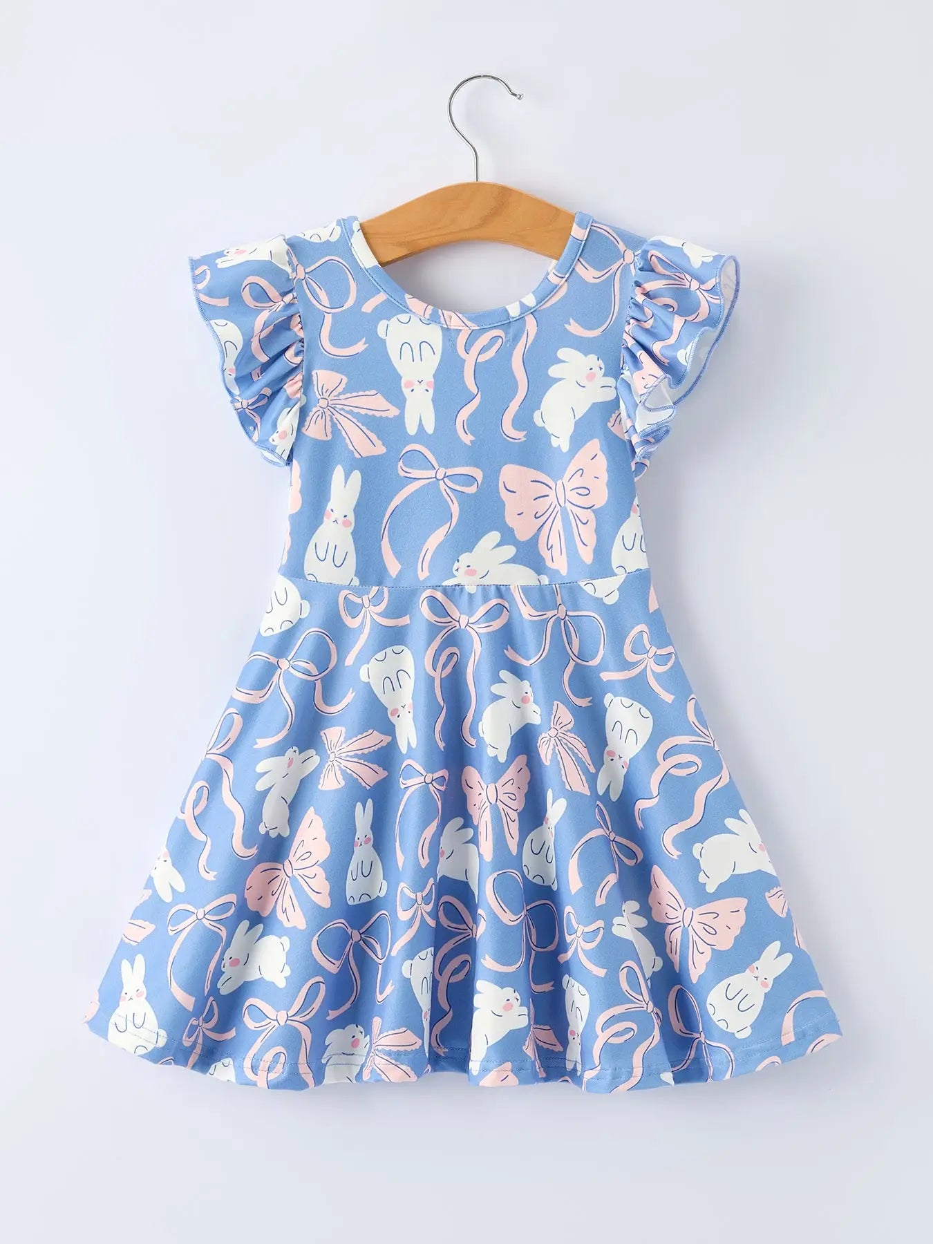 Easter Bunny Bow Pastel Girls Ruffle Hem Dress