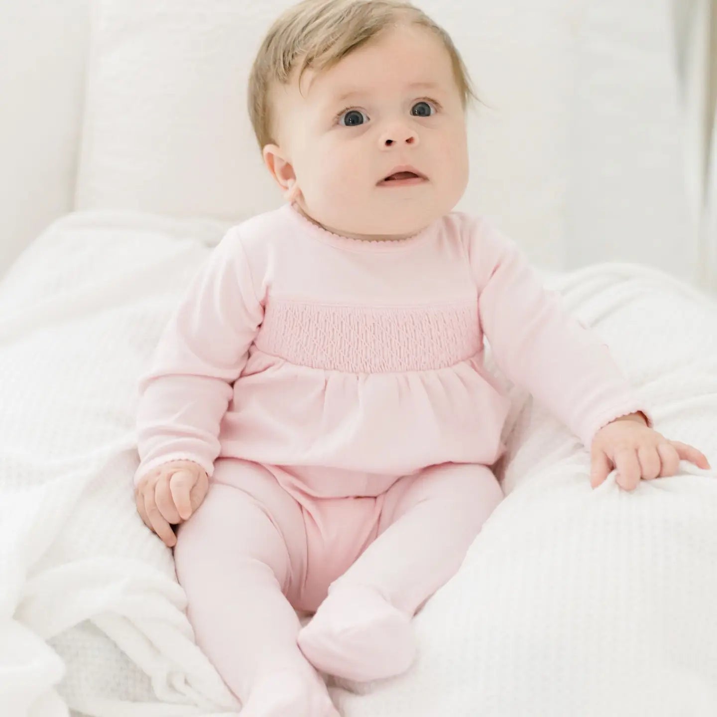 Pink Smocked Footie - Soft Pima Cotton