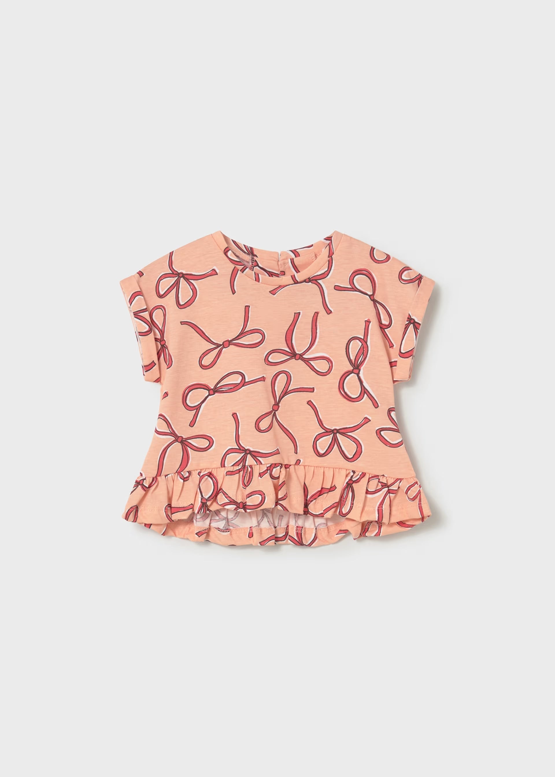 Peach Peplum Red Bow Print Tee
