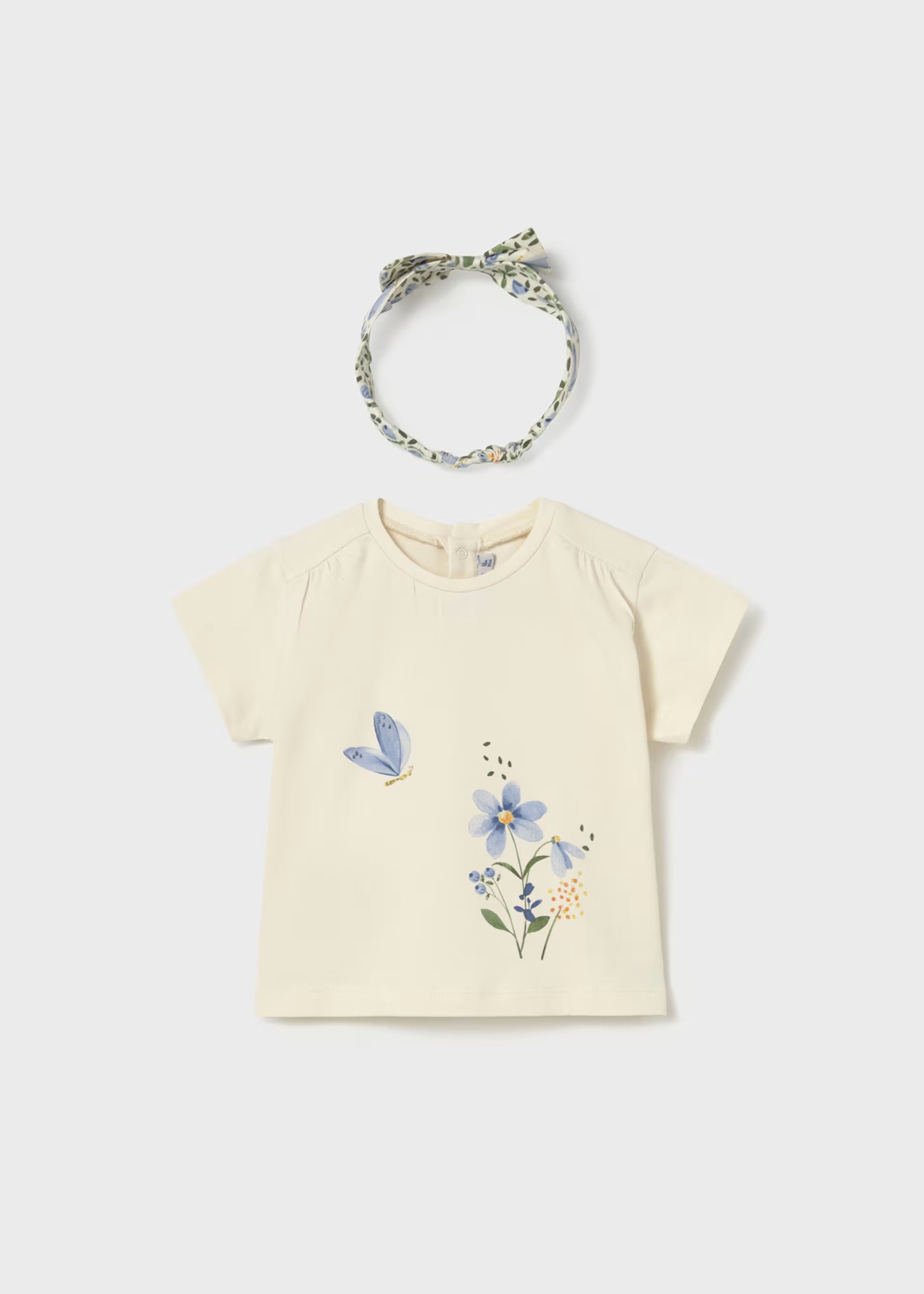 Cream Floral Butterfly Tee & Print Headband