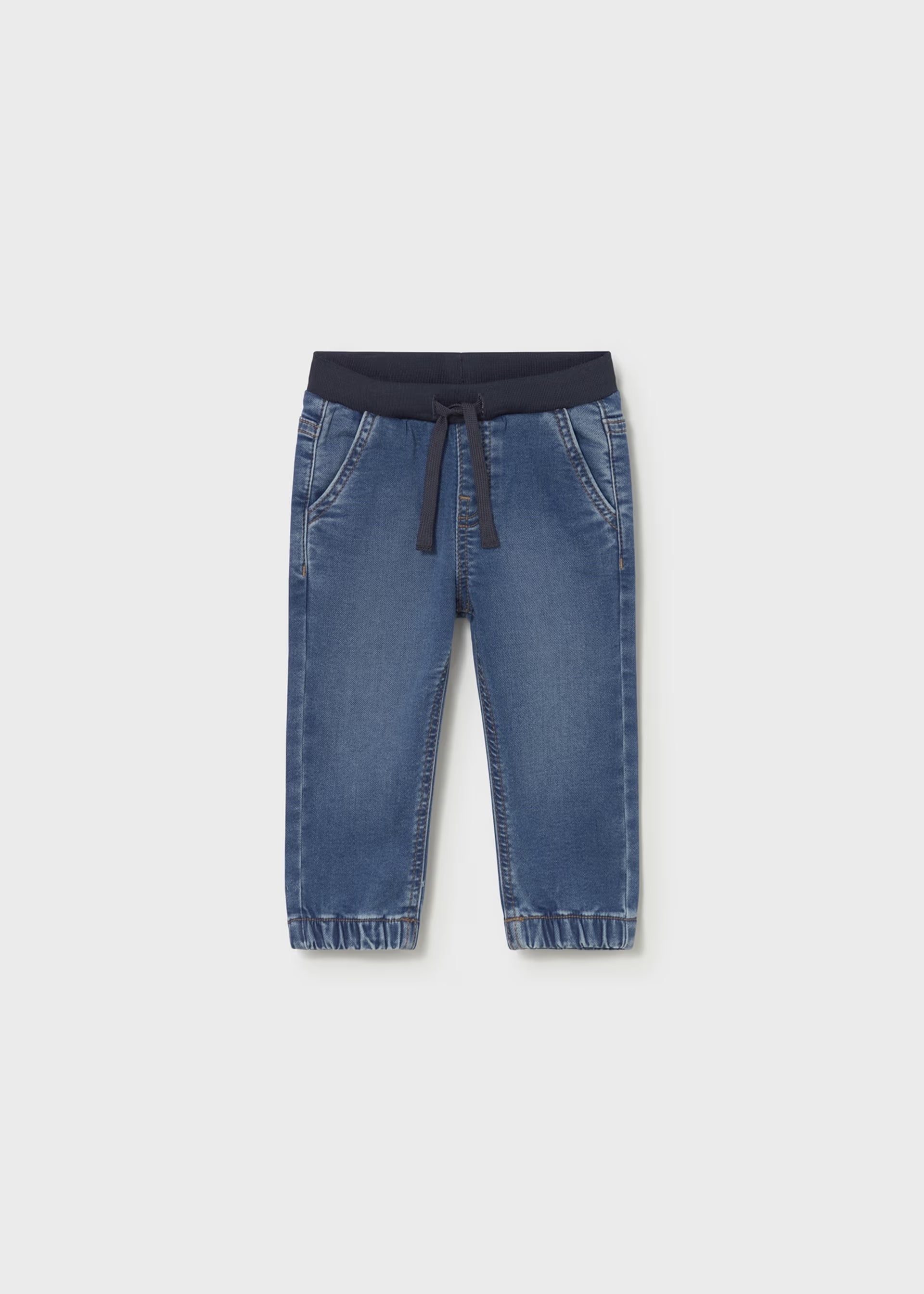 Navy Elastic Waist Drawstring Denim Pants