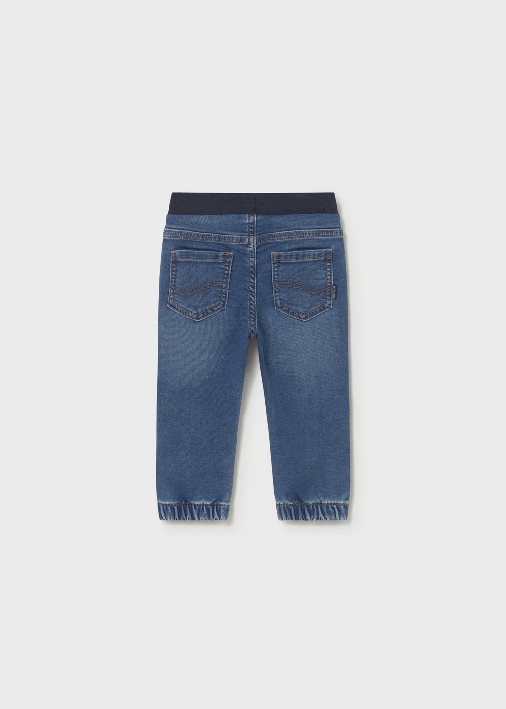 Navy Elastic Waist Drawstring Denim Pants