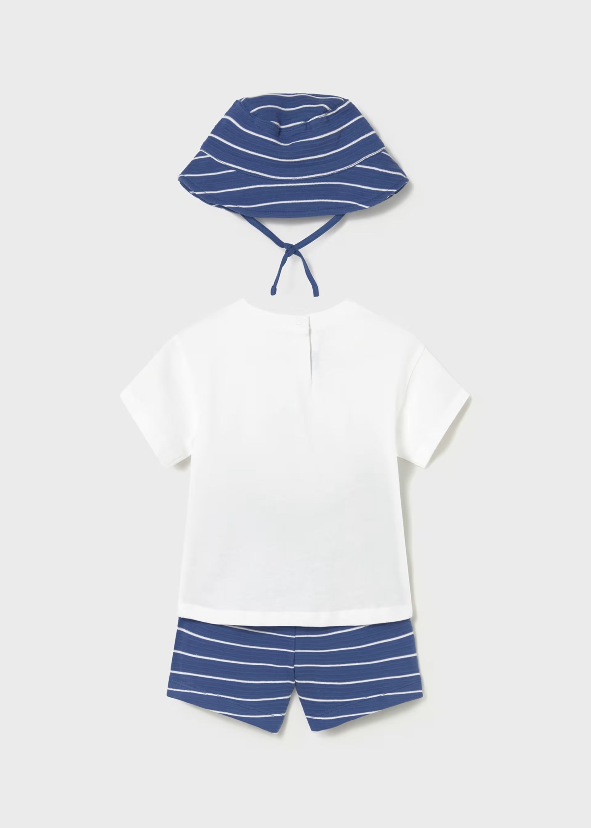 Dark Blue Sailboat Tee & Striped Shorts w Bucket Hat