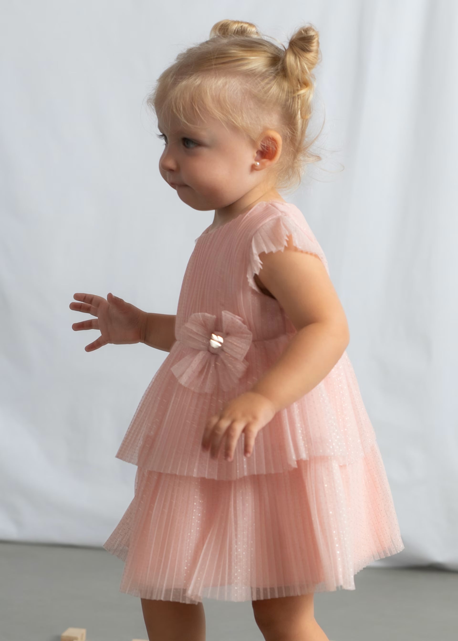 Baby Pink Pleated SS Tier Dress