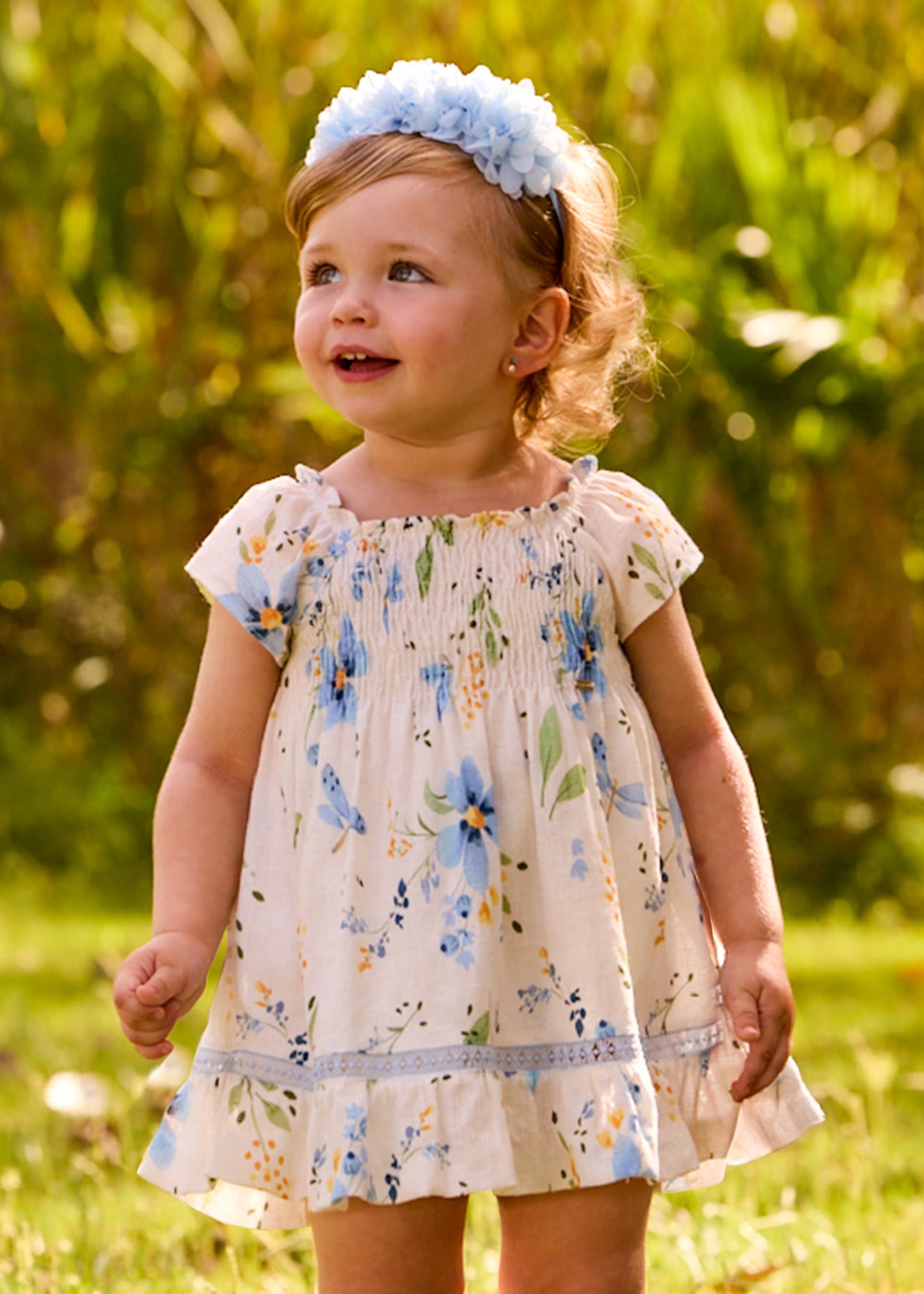 Cream Floral Butterfly Smocked SS Dress