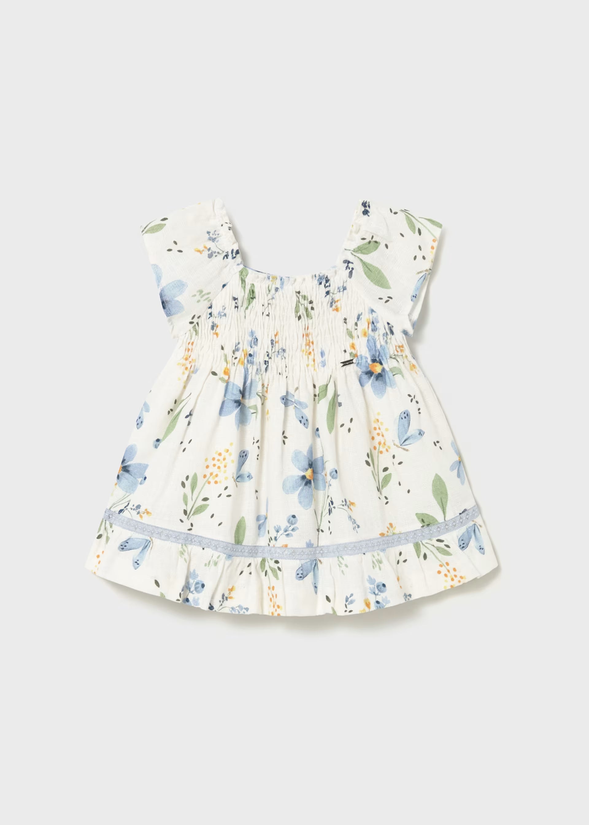Cream Floral Butterfly Smocked SS Dress