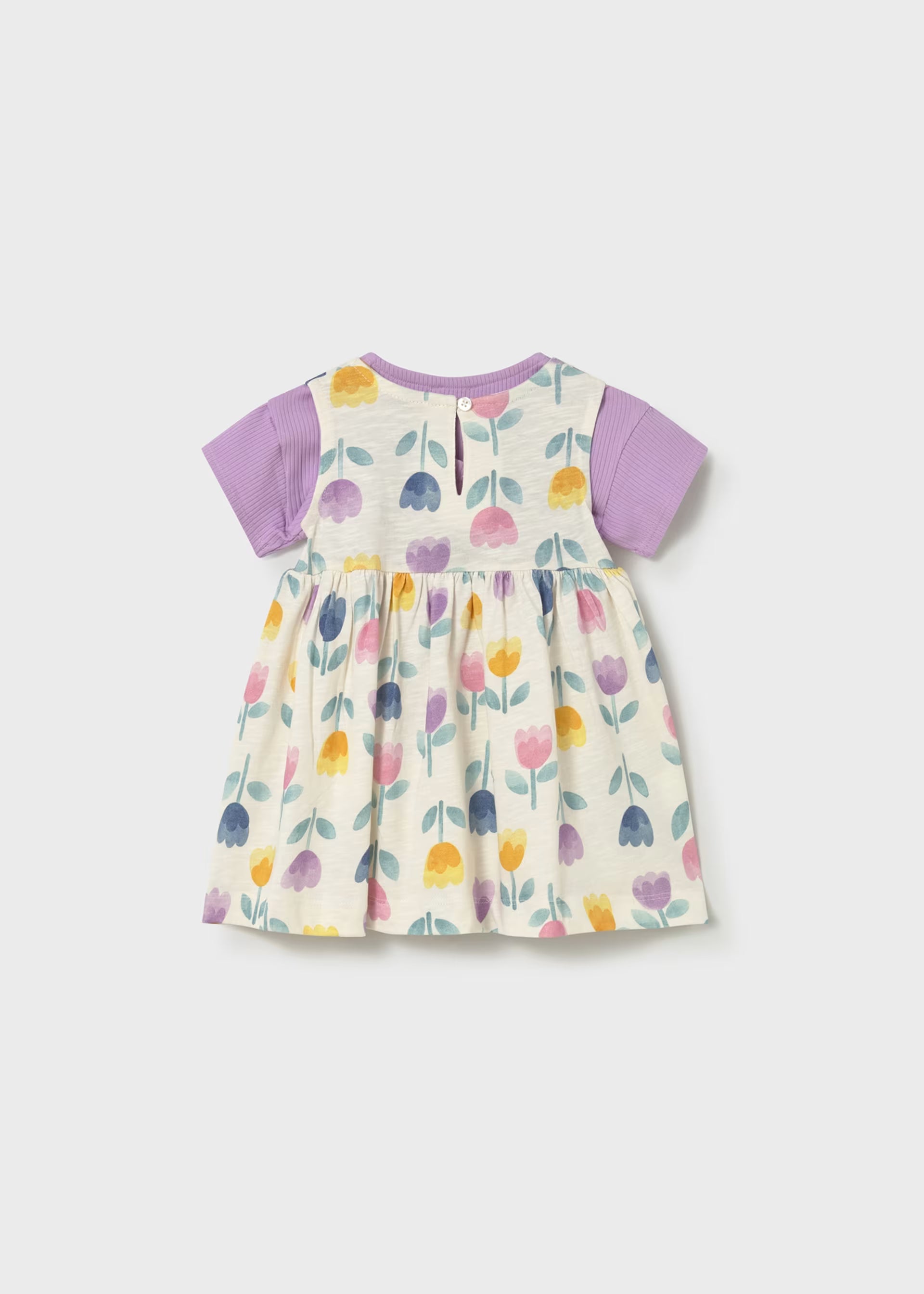 Lilac Ribbed Button Tee & Tulip Print Dress