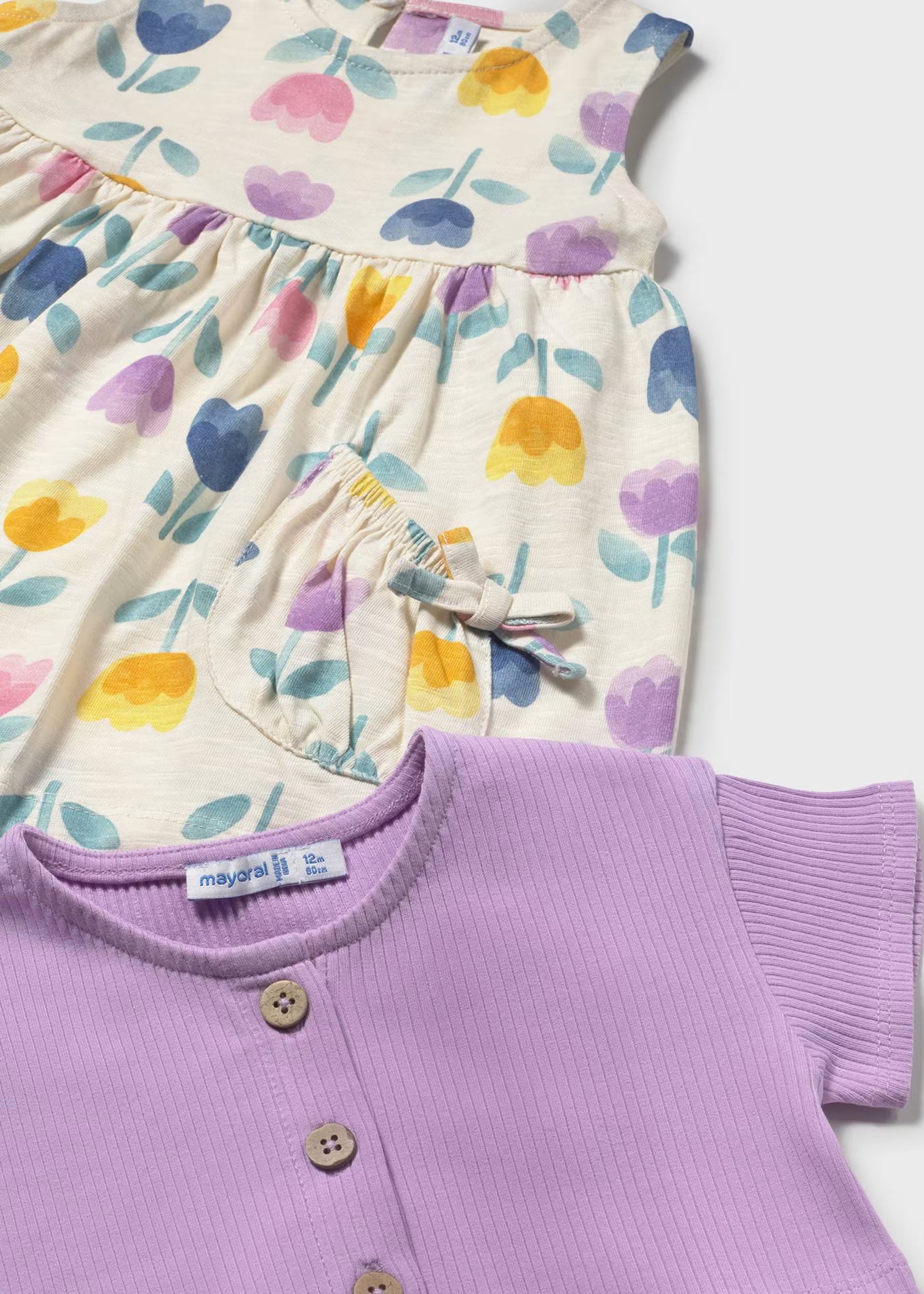 Lilac Ribbed Button Tee & Tulip Print Dress